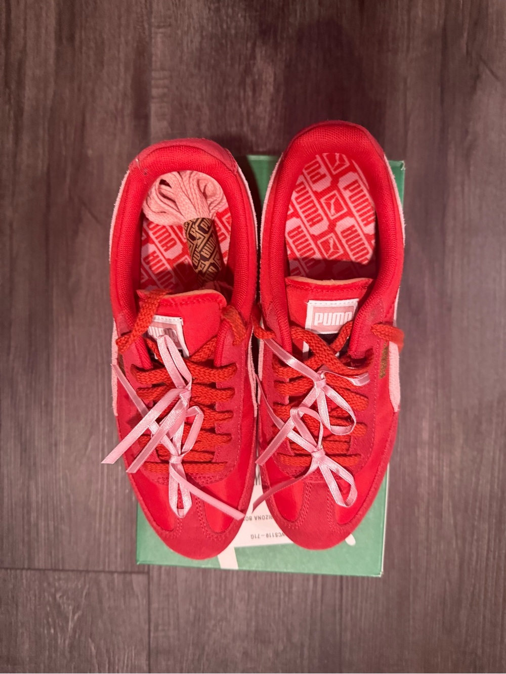 Anthropologie Puma Red & Pink Lace-Up Sneakers